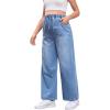imageMakeMeChic Womens Maternity Denim Pants Elastic Waist Drawstring Wide Leg Baggy Pregnancy Jeans with PocketsLight Wash