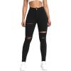 imageMakeMeChic Womens Ripped Skinny Jeans Casual High Waisted Distressed Stretch Denim PantsB Black