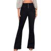 imageMakeMeChic Womens Y2K Denim Pants Bell Bottom Shirred Flare Skinny Y2K Jeans Trousers with PocketBlack