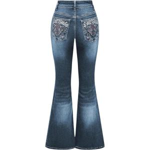 imageMakeMeChic Womens Bell Bottom Jeans Flare Jeans Embroidered Y2K High Waist PantsLight Blue
