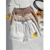 imageMakeMeChic Womens 3 Pack Linen Shorts Summer Comfy Sleep Pajama Boxer ShortsApricot Brown White