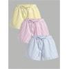imageMakeMeChic Womens 3 Pack Linen Shorts Summer Comfy Sleep Pajama Boxer ShortsStriped Pink Blue Yellow