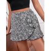 imageMakeMeChic Womens Boho Floral Print Elastic Waist Ruffle Wrap Tie Skorts Skirt SkortsBlack Ditsy Floral