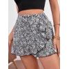 imageMakeMeChic Womens Boho Floral Print Elastic Waist Ruffle Wrap Tie Skorts Skirt SkortsBlack Ditsy Floral