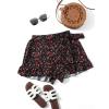 imageMakeMeChic Womens Boho Floral Print Elastic Waist Ruffle Wrap Tie Skorts Skirt SkortsBlack and Red