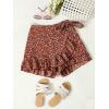 imageMakeMeChic Womens Boho Floral Print Elastic Waist Ruffle Wrap Tie Skorts Skirt SkortsMulti Rust Brown