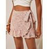 imageMakeMeChic Womens Boho Floral Print Elastic Waist Ruffle Wrap Tie Skorts Skirt SkortsMulti a