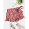 imageMakeMeChic Womens Boho Floral Print Elastic Waist Ruffle Wrap Tie Skorts Skirt SkortsRed and White