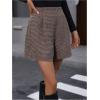 imageMakeMeChic Womens Elegant Plaid Shorts High Waisted Zipper Wide Leg Mini Dressy Work Office Casual ShortsBrown a