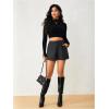 imageMakeMeChic Womens Elegant Plaid Shorts High Waisted Zipper Wide Leg Mini Dressy Work Office Casual ShortsDark Grey