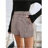 imageMakeMeChic Womens Elegant Plaid Shorts High Waisted Zipper Wide Leg Mini Dressy Work Office Casual ShortsKhaki