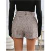 imageMakeMeChic Womens Elegant Plaid Shorts High Waisted Zipper Wide Leg Mini Dressy Work Office Casual ShortsKhaki