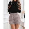 imageMakeMeChic Womens Elegant Plaid Shorts High Waisted Zipper Wide Leg Mini Dressy Work Office Casual ShortsKhaki