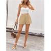 imageMakeMeChic Womens Elegant Plaid Shorts High Waisted Zipper Wide Leg Mini Dressy Work Office Casual ShortsKhaki B