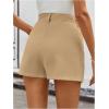 imageMakeMeChic Womens Elegant Plaid Shorts High Waisted Zipper Wide Leg Mini Dressy Work Office Casual ShortsKhaki B
