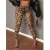 imageMakeMeChic Womens Leopard Leggings Sheer Mesh Cheetah Print Yoga PantsBrown