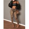 imageMakeMeChic Womens Leopard Leggings Sheer Mesh Cheetah Print Yoga PantsPlus Brown
