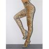 imageMakeMeChic Womens Leopard Print Tights Mesh High Waist Skinny Pants Y2K LeggingsBrown Tiger Print