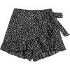 imageMakeMeChic Womens Boho Floral Print Elastic Waist Ruffle Wrap Tie Skorts Skirt SkortsA White and Black