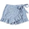 imageMakeMeChic Womens Boho Floral Print Elastic Waist Ruffle Wrap Tie Skorts Skirt SkortsMulti Blue