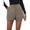 imageMakeMeChic Womens Elegant Plaid Shorts High Waisted Zipper Wide Leg Mini Dressy Work Office Casual ShortsBrown