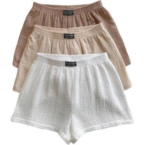 imageMakeMeChic Womens 3 Pack Linen Shorts Summer Comfy Sleep Pajama Boxer ShortsApricot Brown White