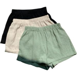 imageMakeMeChic Womens 3 Pack Linen Shorts Summer Comfy Sleep Pajama Boxer ShortsBlack Beige Green