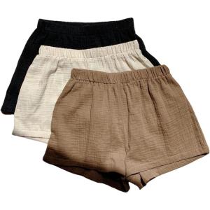 imageMakeMeChic Womens 3 Pack Linen Shorts Summer Comfy Sleep Pajama Boxer ShortsBlack Brown Apricot