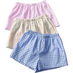 imageMakeMeChic Womens 3 Pack Linen Shorts Summer Comfy Sleep Pajama Boxer ShortsPink Blue White
