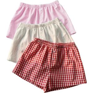 imageMakeMeChic Womens 3 Pack Linen Shorts Summer Comfy Sleep Pajama Boxer ShortsPink White Red