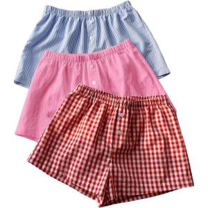 imageMakeMeChic Womens 3 Pack Linen Shorts Summer Comfy Sleep Pajama Boxer ShortsRed Pink Blue
