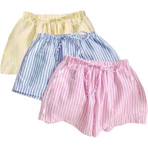 imageMakeMeChic Womens 3 Pack Linen Shorts Summer Comfy Sleep Pajama Boxer ShortsStriped Pink Blue Yellow