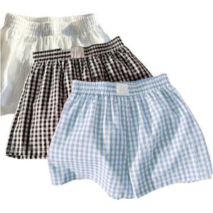 imageMakeMeChic Womens 3 Pack Linen Shorts Summer Comfy Sleep Pajama Boxer ShortsWhiteblackblue
