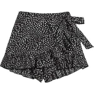 imageMakeMeChic Womens Boho Floral Print Elastic Waist Ruffle Wrap Tie Skorts Skirt SkortsA White and Black