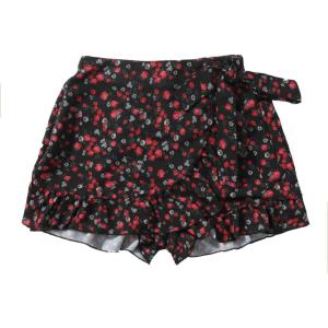 imageMakeMeChic Womens Boho Floral Print Elastic Waist Ruffle Wrap Tie Skorts Skirt SkortsBlack and Red
