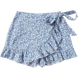 imageMakeMeChic Womens Boho Floral Print Elastic Waist Ruffle Wrap Tie Skorts Skirt SkortsMulti Blue