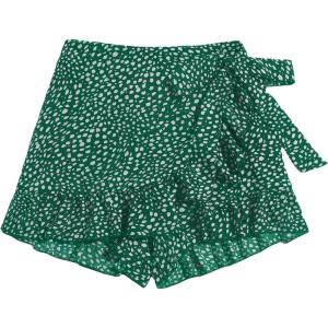 imageMakeMeChic Womens Boho Floral Print Elastic Waist Ruffle Wrap Tie Skorts Skirt SkortsMulti Dark Green