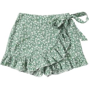imageMakeMeChic Womens Boho Floral Print Elastic Waist Ruffle Wrap Tie Skorts Skirt SkortsMulti Green