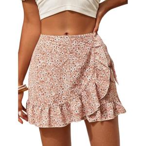 imageMakeMeChic Womens Boho Floral Print Elastic Waist Ruffle Wrap Tie Skorts Skirt SkortsMulti a