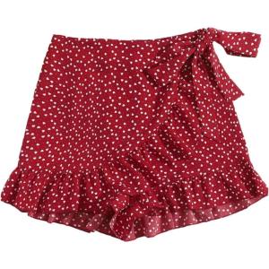 imageMakeMeChic Womens Boho Floral Print Elastic Waist Ruffle Wrap Tie Skorts Skirt SkortsRed