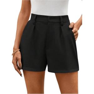 imageMakeMeChic Womens Elegant Plaid Shorts High Waisted Zipper Wide Leg Mini Dressy Work Office Casual ShortsBlack