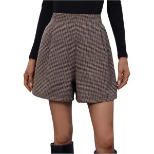 imageMakeMeChic Womens Elegant Plaid Shorts High Waisted Zipper Wide Leg Mini Dressy Work Office Casual ShortsBrown a