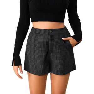 imageMakeMeChic Womens Elegant Plaid Shorts High Waisted Zipper Wide Leg Mini Dressy Work Office Casual ShortsDark Grey