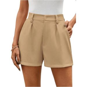 imageMakeMeChic Womens Elegant Plaid Shorts High Waisted Zipper Wide Leg Mini Dressy Work Office Casual ShortsKhaki B