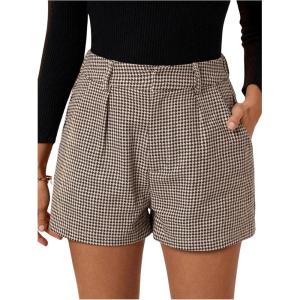 imageMakeMeChic Womens Elegant Plaid Shorts High Waisted Zipper Wide Leg Mini Dressy Work Office Casual ShortsMulticolor a