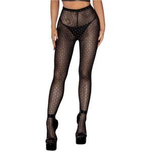 imageMakeMeChic Womens Leopard Print Tights Mesh High Waist Skinny Pants Y2K LeggingsBlack