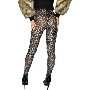 imageMakeMeChic Womens Leopard Print Tights Mesh High Waist Skinny Pants Y2K LeggingsGrey