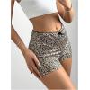 imageMakeMeChic Womens Leopard Print Ruched Shorts Elastic Waist Frill Trim Straight Leg ShortsBrown B