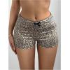 imageMakeMeChic Womens Leopard Print Ruched Shorts Elastic Waist Frill Trim Straight Leg ShortsBrown B