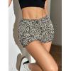 imageMakeMeChic Womens Leopard Print Ruched Shorts Elastic Waist Frill Trim Straight Leg ShortsGrey